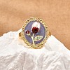 Flower Pattern Brass Enamel & Natural Freshwater Pearl Open Cuff Rings for Women RJEW-G342-01G-02-3