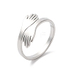 304 Stainless Steel Hand Hug Cuff Ring for Women RJEW-K245-34P-3