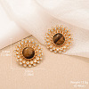 Alloy & Natural Tiger Eye & Clear Cubic Zirconia Stud Earrings FS-WGA185A-02-1