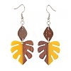 Resin & Walnut Wood Monstera Leaf Dangle Earrings EJEW-JE04877-4