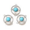 Synthetic Turquoise & Natural Shell Brass Flat Round Links Connector Charms KK-N289-16P-02-1