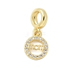 Brass Micro Pave Clear Cubic Zirconia Ring with Word MOM European Dangle Charms KK-P293-32G-1