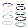 9Pcs 3 Colors Round Natural Gemstone Beads Stretch Bracelets BJEW-FS00017-1
