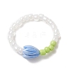 Flower Bud Synthetic Coral & Glass Seed Beaded Stretch Ring for Women RJEW-JR00557-4