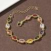 Oval Brass Pave Cubic Zirconia Link Chain Bracelets for Women BJEW-P385-02G-1