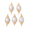 Copper Herringbone Wire-Wrapped Natural Pearl Round Links Connector Charms KK-Z152-02G-02-1