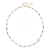 Faceted Dyed Natural Agate Round Beads & 304 Stainless Steel Tiny Cross Handmade Link Chain Necklaces NJEW-JN05842-01-4
