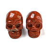 Halloween Natural Red Jasper Skull Figurines DJEW-L021-01C-1