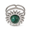 Natural Malachite & Stainless Steel Cuff Open Rings RJEW-JR01091-02-4