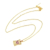 Brass Micro Pave Cubic Zirconia Rectangle with Heart Pendant Adjustable Slider Necklaces KK-CBA4547-08G-05-5