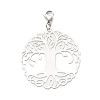 Tarnish Resistant Flat Round with Tree of Life 201 Stainless Steel Filigree Pendant Decorations HJEW-JM00573-03-1