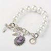 Glass Pearl Beads Stretch and Charm Bracelets X-BJEW-JB01345-01-1