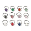 Brass Micro Pave Cubic Zirconia with Natural & Synthetic Gemstone Cuff Open Rings RJEW-T035-01P-M-2