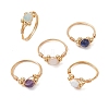 Star Cut Round Natural Rose Quartz & Amethyst & Sodalite & Howlite & Flower Amazonite Finger Ring RJEW-JR00753-1