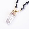 Natural Black Tourmaline and Natural Quartz Crystal Pendant Necklaces NJEW-I220-05-2