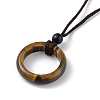 Natural Tiger Eye Ring Pendant Necklace with Nylon Cord for Women NJEW-F306-02E-1