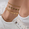 Alloy Green Enamel Flower Tassel 3 Layer Anklets for Women FS-WG5D6F4-01-2