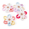 4Pcs Cloth Flower Pendants PALLOY-TAC0256-2