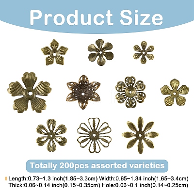 200Pcs 10 Styles Iron Bead Caps IFIN-YW0004-04-1
