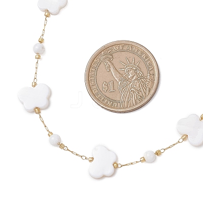 304 Stainless Steel & Natural White Shell Butterfly Cross Heart Link Chain Necklaces for Women NJEW-JN05808-1