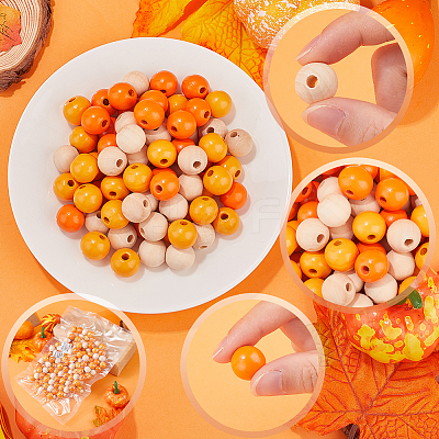 Thanksgiving Day Theme 5 Strands Spray Painted Natural Wood Beads Strands WOOD-SP0001-02C-1