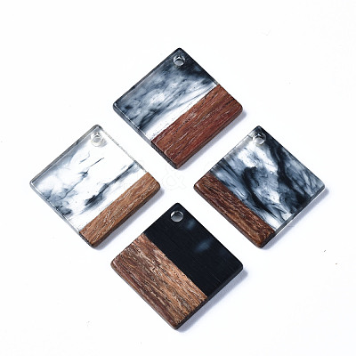 Transparent Resin & Walnut Wood Pendants RESI-T035-31D-1