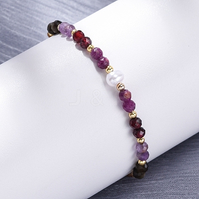 Faceted Round Natural Grey Agate & Red Agate & Amethyst Braided Bead Bracelets BJEW-F493-09G-03-1