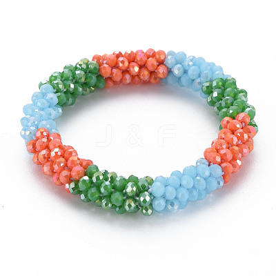 Crochet Glass Beads Braided Stretch Bracelet BJEW-T016-08A-1