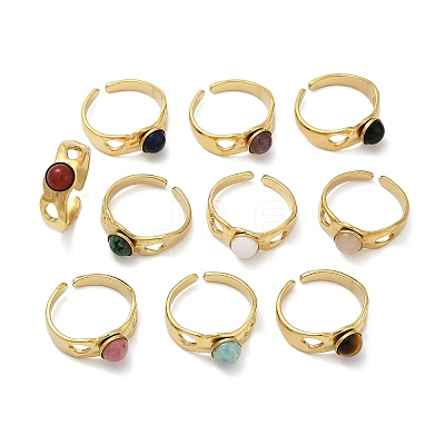 316 Stainless Steel with Natural Mixed Gemstone Cuff Rings RJEW-Z098-01G-05-1