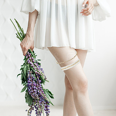 2Pcs Flower Pattern Polyester Lace Elastic Bridal Garters AJEW-WH0007-28-1