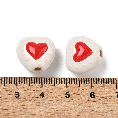Heart Pattern Handmade Porcelain Enamel Beads PORC-G016-03N-1