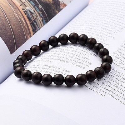 Unisex Natural Wood Beaded Stretch Bracelets BJEW-JB05463-02-1