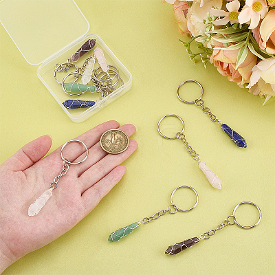 10Pcs 5 Colors Natural Gemstone Keychain KEYC-ME00004-1