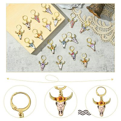 Cattle Alloy Enamel Pendant Locking Stitch Markers HJEW-CJ00032-1