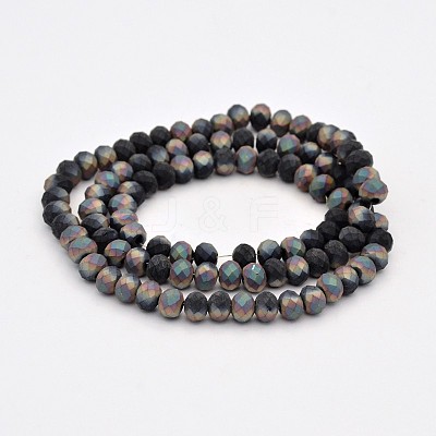 Half Rainbow Plated Faceted Rondelle Glass Beads Strands EGLA-J054-6x4mm-HR01-1