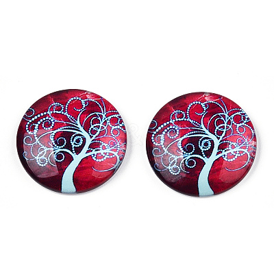 Half Round/Dome Tree Pattern Glass Flatback Cabochons for DIY Projects LS-GGLA-Q037-25mm-M28-04-1