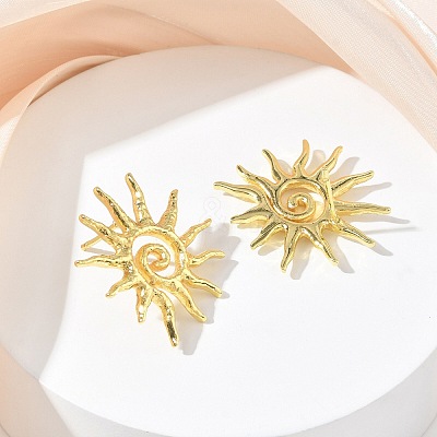 Sun Brass Stud Earrings for Women EJEW-A167-08G-1