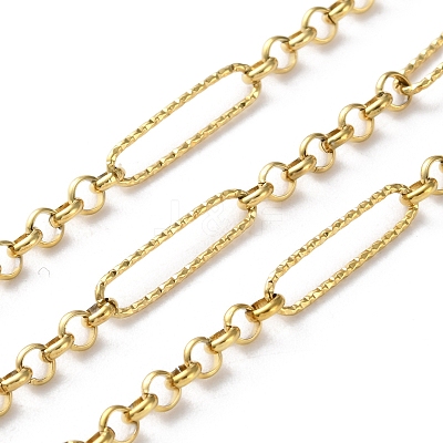 304 Stainless Steel Textured Rectangle with Rolo Chains CHS-R020-07G-02-1
