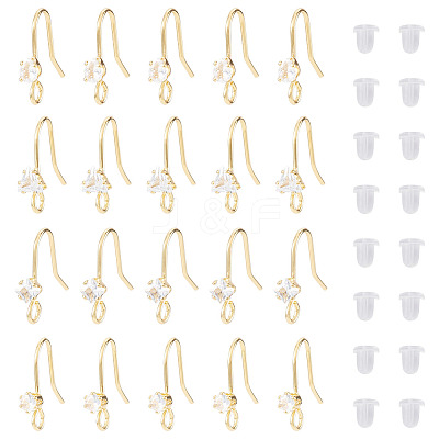 32Pcs 4 Styles Brass Pave Clear Cubic Zirconia Earring Hooks KK-TA0008-45-1