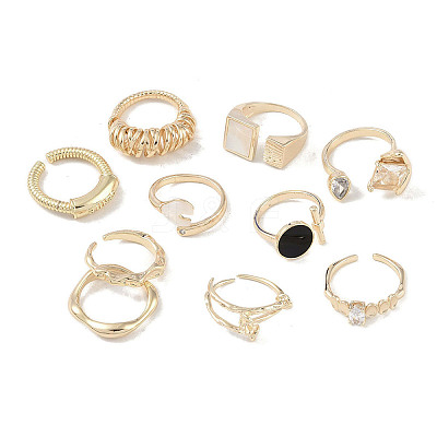 20Pcs 10 Styles Brass Adjustable Open Cuff Rings Set RJEW-A039-01G-1