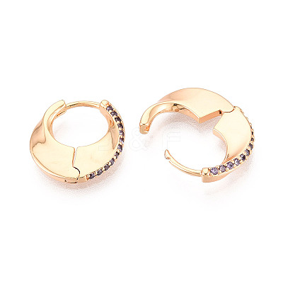 Brass Micro Pave Zirconia Moon Hoop Earrings EJEW-T048-37B-G-1