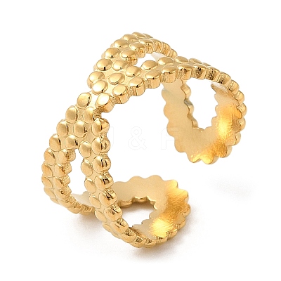 304 Stainless Steel Criss Cross Open Cuff Rings for Women RJEW-D012-10G-1