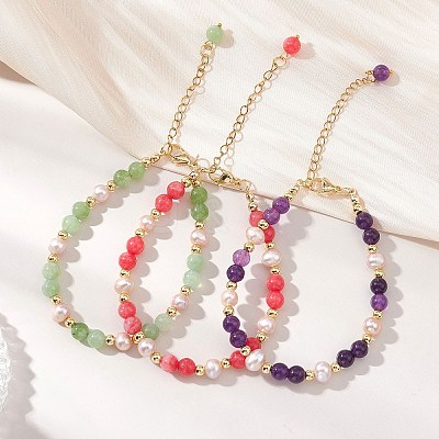 Adjustable Natural Quartz and Freshwater Pearl Beads Bead Bracelets BJEW-JB13031-1
