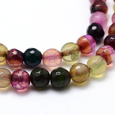 Dyed Natural Agate Faceted Round Beads Strands X-G-P098-02-1