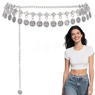1Pc Tibetan Style Alloy Coin Tassel Waist Belly Chains for Women AJEW-GF0015-06AS-1