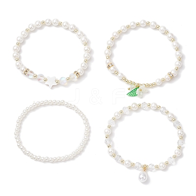 4Pcs 4 Styles Shell Pearl Round Beads Stretch Bracelets BJEW-JB12098-1