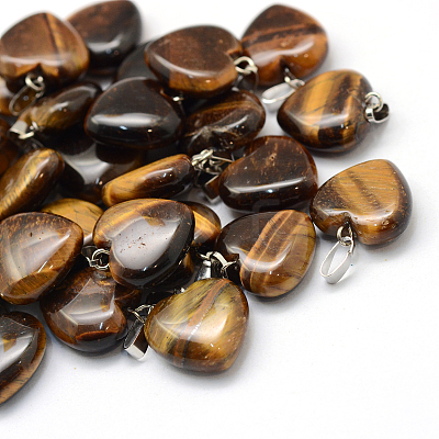 Heart Natural Tiger Eye Pendants G-Q371-06-1