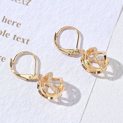 Brass Micro Pave Clear Cubic Zirconia Leverback Earrings KK-CBA4112-09G-1