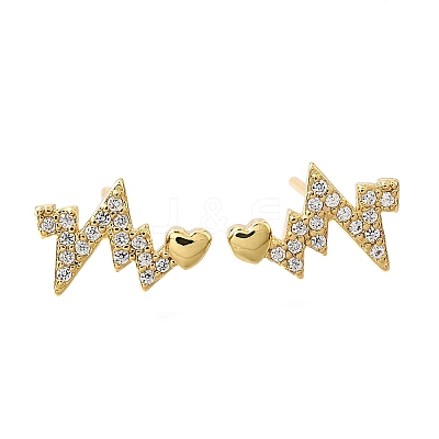 Heartbeat Brass Micro Pave Clear Cubic Zirconia Stud Earrings EJEW-G433-06G-1