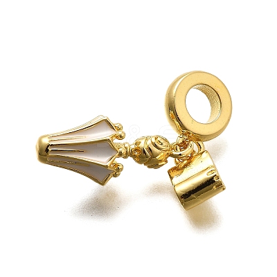Brass Enamel Badminton European Dangle Charms KK-C087-11G-03-1